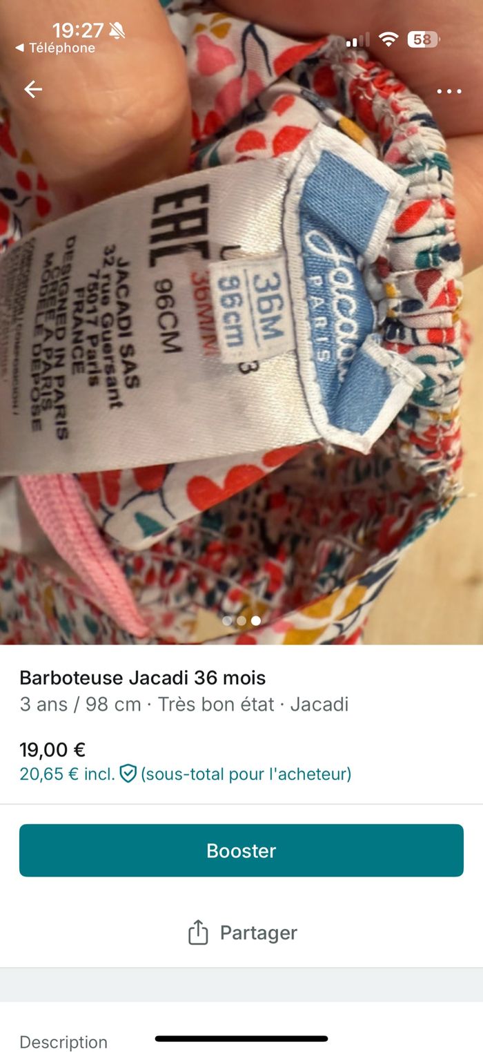 Barboteuse Jacadi 36 mois - photo numéro 3