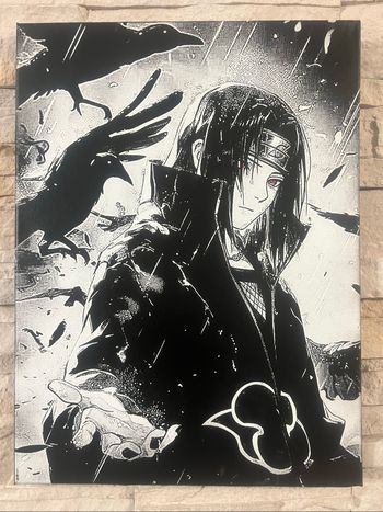 Tableau Itachi Uchiwa – Corbeaux sous la pluie – Naruto en toile 30x40cm