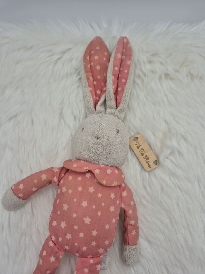 Doudou lapin peluche Klorane Gris Rose étoiles - photo numéro 2