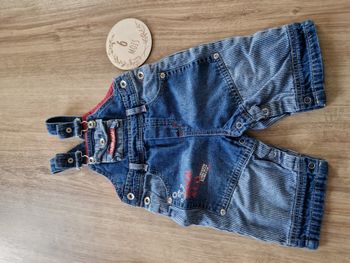 Salopette / Barboteuse Jean Rayée Motif Ancre Rouge Alphabet - 6 mois