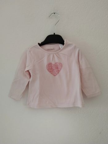 tee shirt rose visuel coeur fille 12 mois okaidi