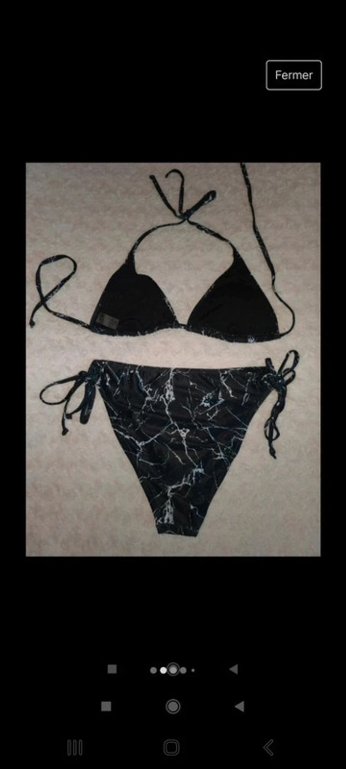 Maillot de bain 2 pièces blanc noir - photo numéro 2