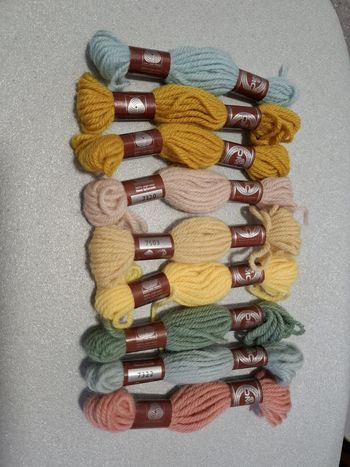 Joli lot 9 échevettes laine Colbert DMC pour tapisserie/punch needle 100% pure laine vierge 8 m neuf