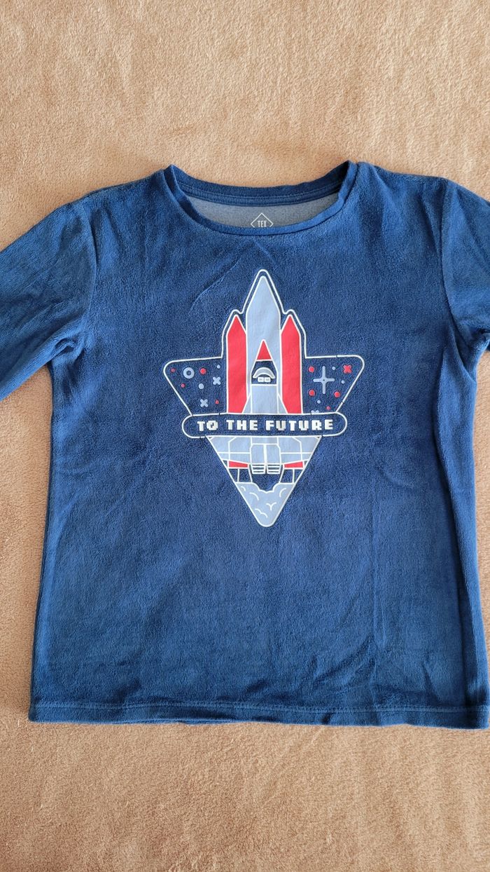 Pyjama en velours bleu marine fusée taille 6-7 ans - photo numéro 3