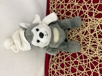 Doudou Chien Lascar Gris blanc bonnet blanc