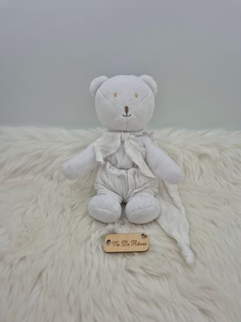Doudou peluche Ours Ovale cape lange blanc 