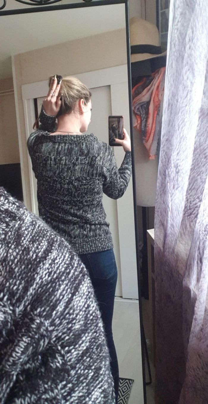 Pull chiné gris/blanc - photo numéro 4