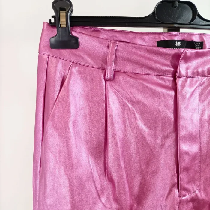 Pantalon satiné rose fuchsia Heartbreak taille 40 coupe droite brillant neuf étiquette A1456 - photo numéro 3