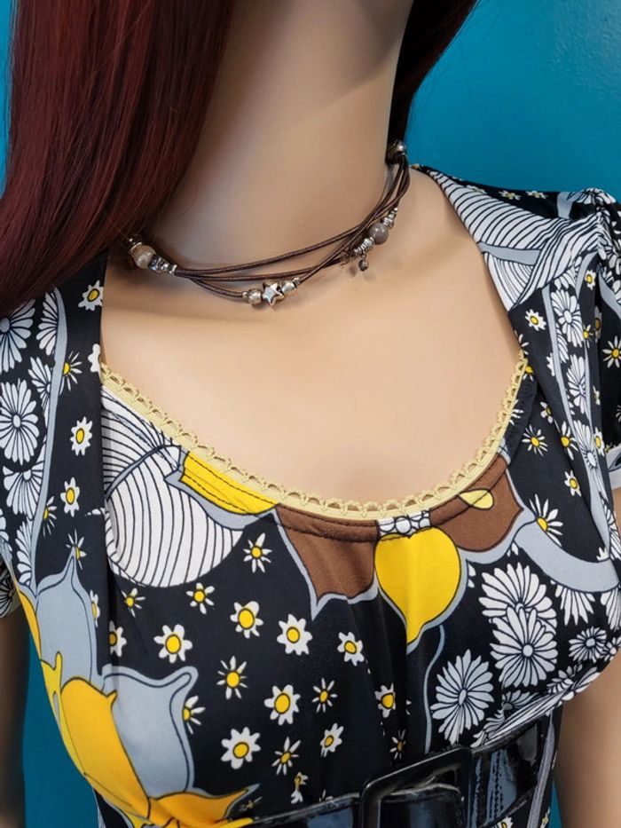 Jus d'orange haut style rétro noir jaune * taille S * - photo numéro 5