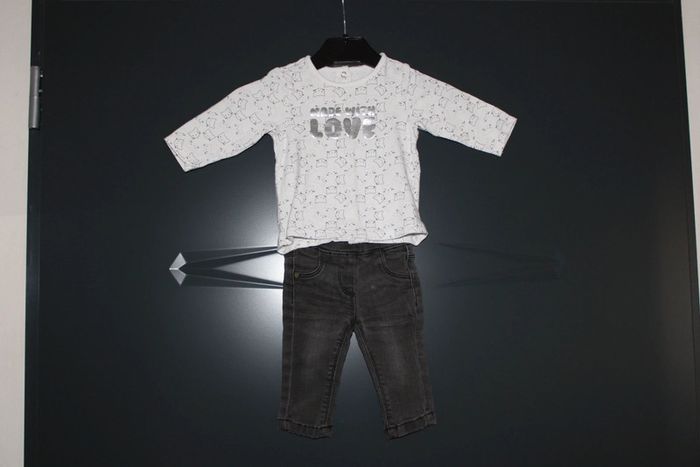 T-shirt manches longues et pantalon jean élastique taille 3 mois 59-60 cm - photo numéro 3