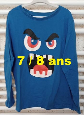 Tee shirt manche longue bleu motif monstre Taille 7 / 8 ans