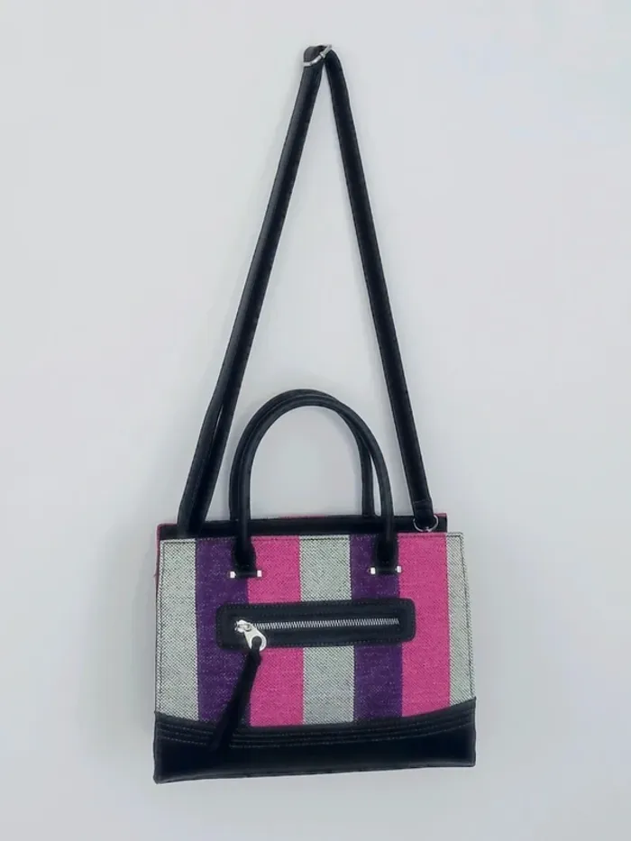 Sac à main rayé rose violet argent bandoulière amovible / David Jones - 30×23×10cm - photo numéro 3
