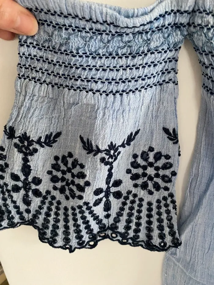 Top col bateau Jennyfer bleu ciel marine broderie anglaise - photo numéro 3