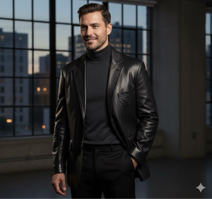 Blazer en cuir noir, très classe en taille 52 la marque Burton