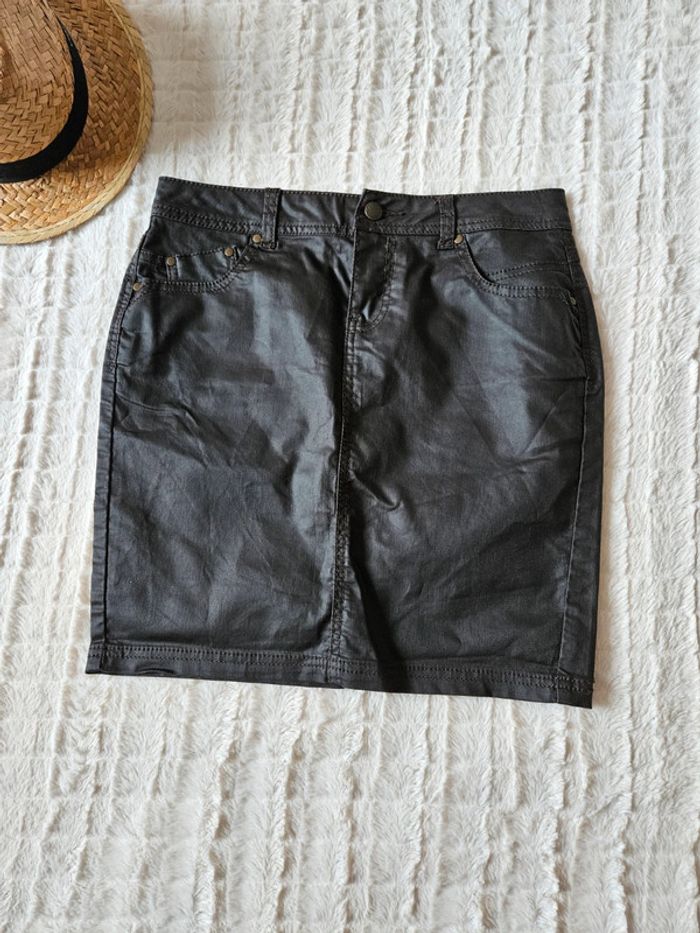 Jupe marron foncé enduit taille 36 Camaieu - photo numéro 2