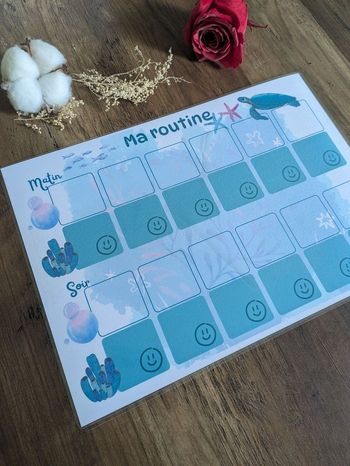 Tableau de routine plastifié tortue marine