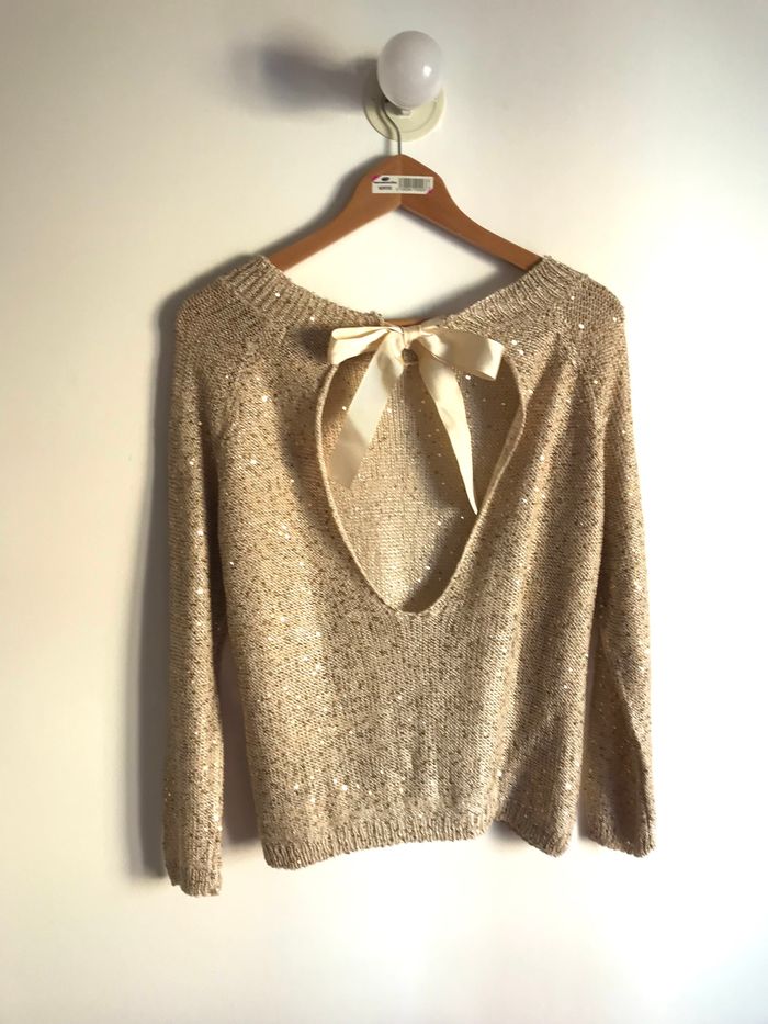 Pull beige à sequins et ouverture dans le dos taille unique - photo numéro 4
