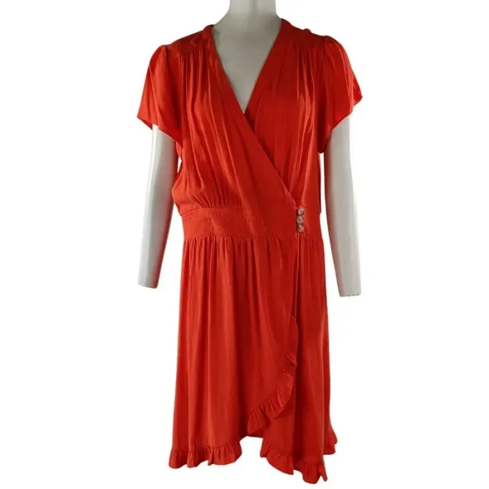 Robe orange fluide à volant effet cache-coeur- Rue Mazarine - Taille L A1118 - photo numéro 3