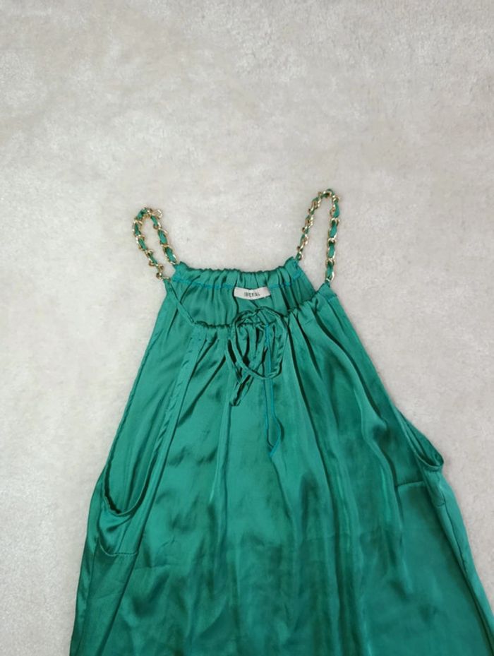 Robe d'été de soirée légère fluide Impérial soyeuse vert émeraude asymétrique classe chic - photo numéro 11
