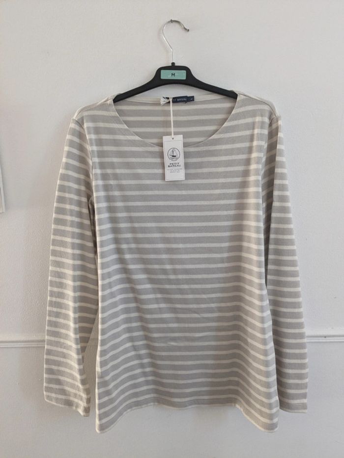 Pull rayé gris et blanc L coton