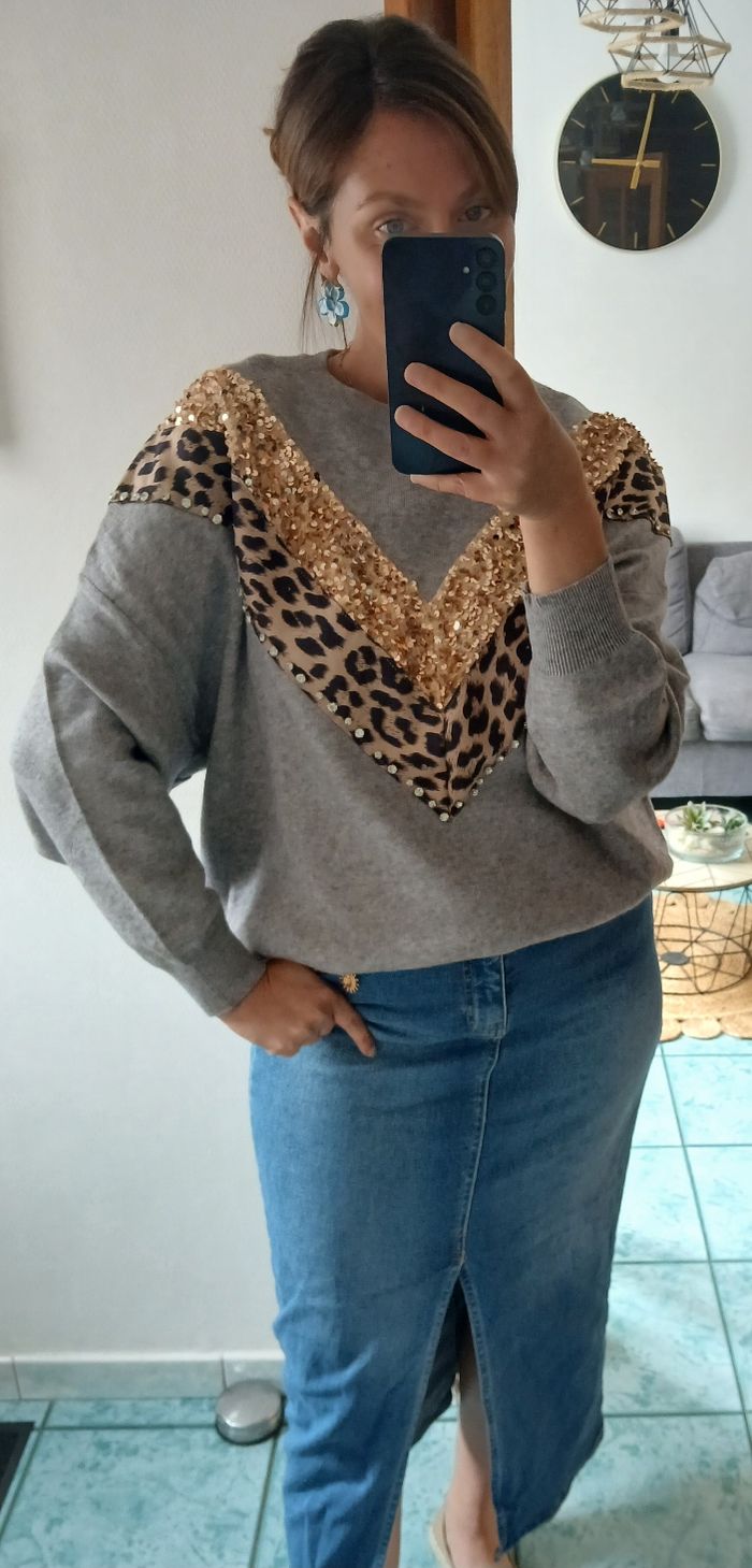 Pull gris leopard - photo numéro 2