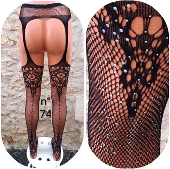 Collant résille fantaisie style porte-jarretelles  strass