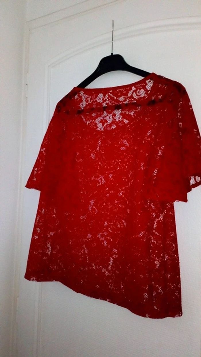 Haut en dentelle rouge motif floral femme XL camaïeu - photo numéro 4