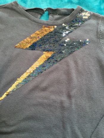 pull kiabi  9 ans gris décor réversible  tbe