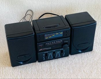 Mini Radio FM STEREO, vintage, noir, à piles