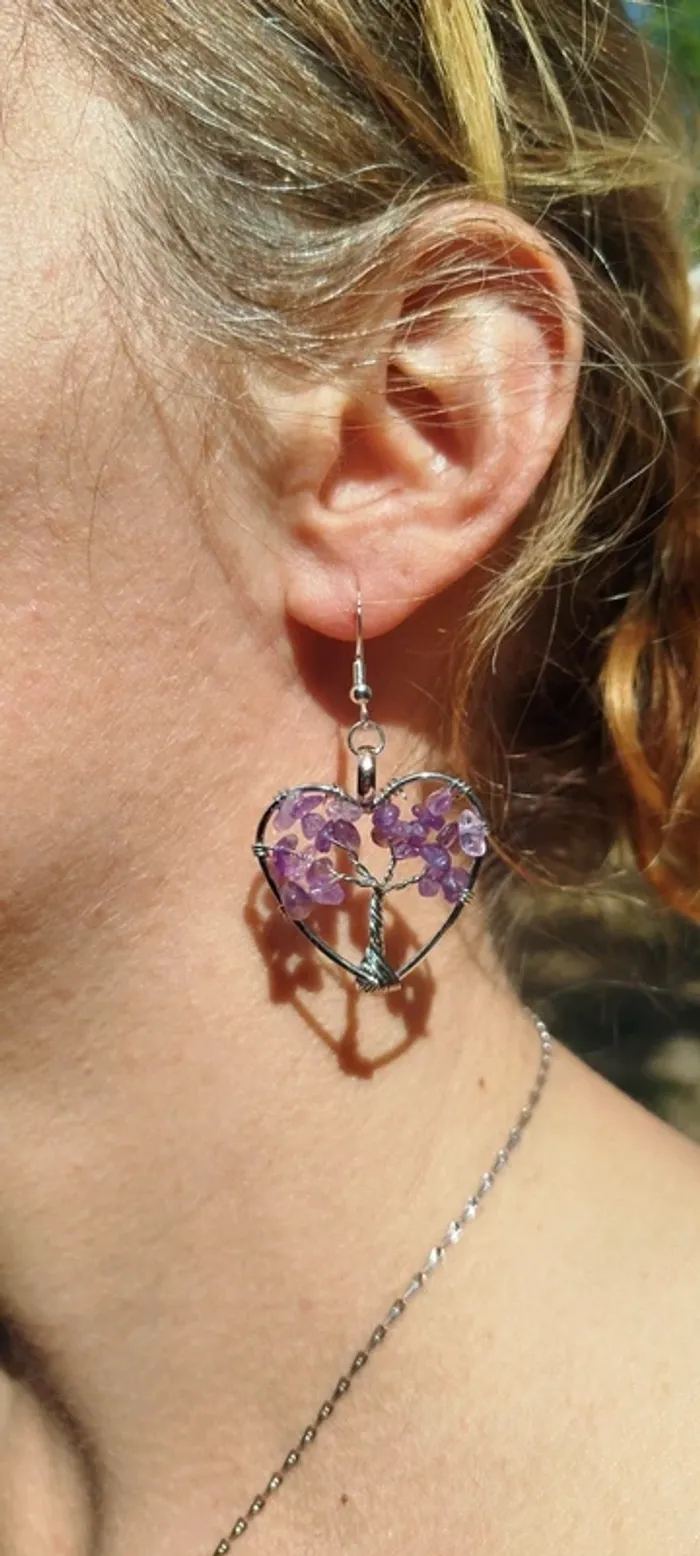 Boucles d'oreilles💜Coeur Améthyste - photo numéro 2