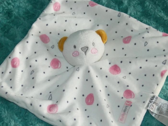 Doudou plat, ours Gémo, blanc rose 🐻très bon état - photo numéro 2