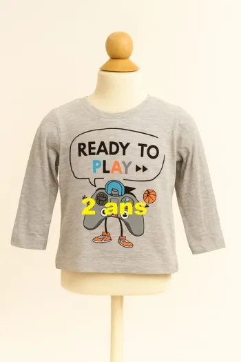 Tee shirt manche longue gris motif multicolore Tissaïa Taille 2 ans