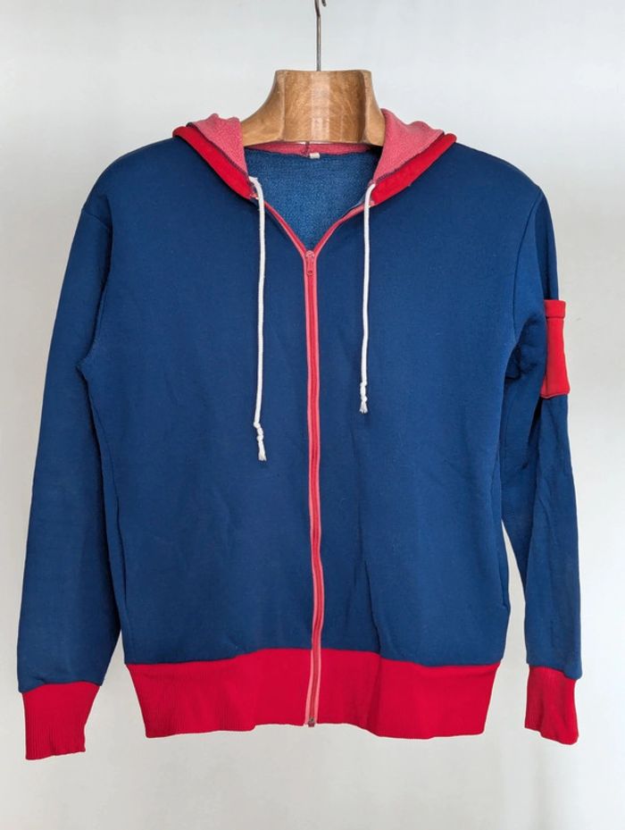 Veste vintage à capuche - Bleu et rouge - Fermeture éclair Talon