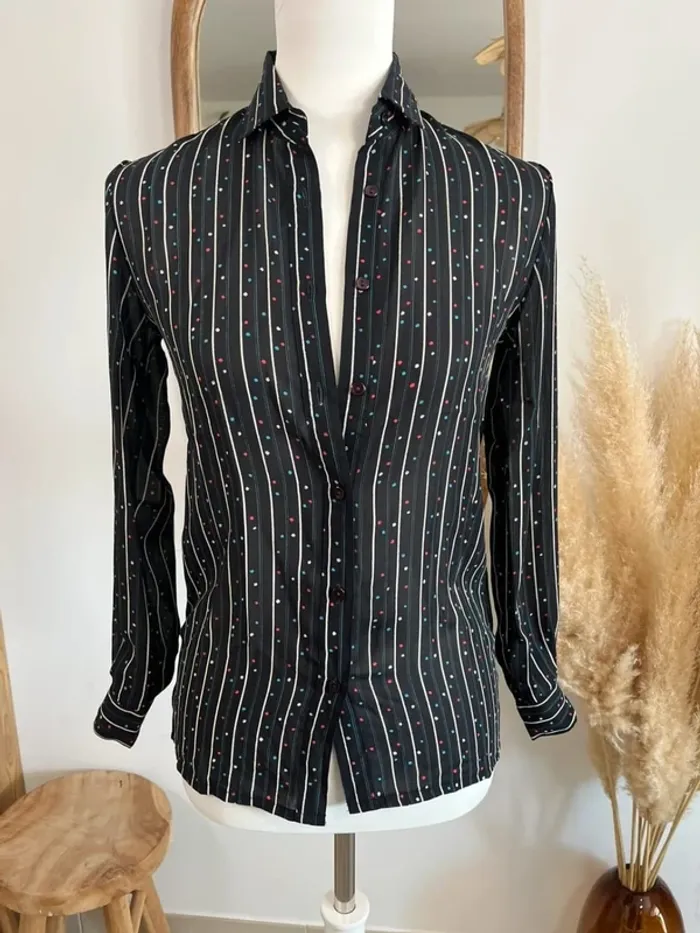 Chemise rayée noire vintage japonais - photo numéro 2