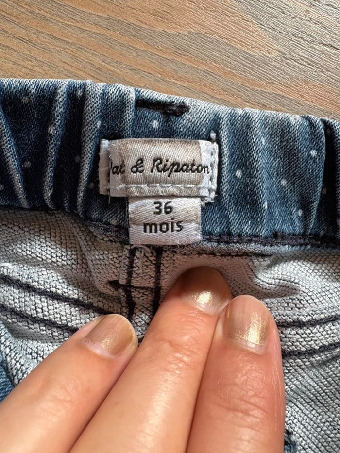 Jeans fille bleu à pois blancs 36mois 3 ans - photo numéro 3