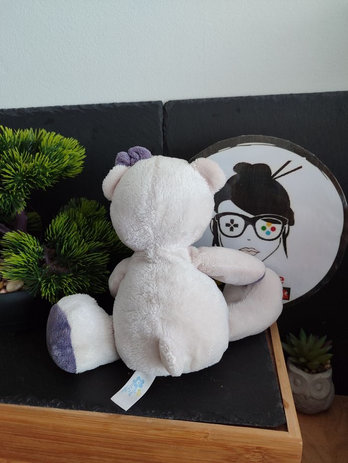 doudou peluche ours Lola bebisol fleur beige crème blanc violet rose jaune - photo numéro 2