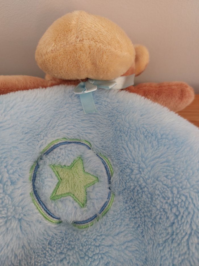 Doudou plat carré bleu singe - photo numéro 3
