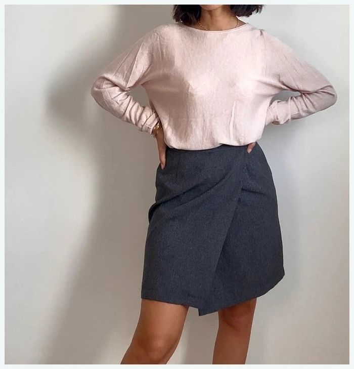 Jupe portefeuille gris anthracite vintage grey skirt t 36 très bon état - photo numéro 3