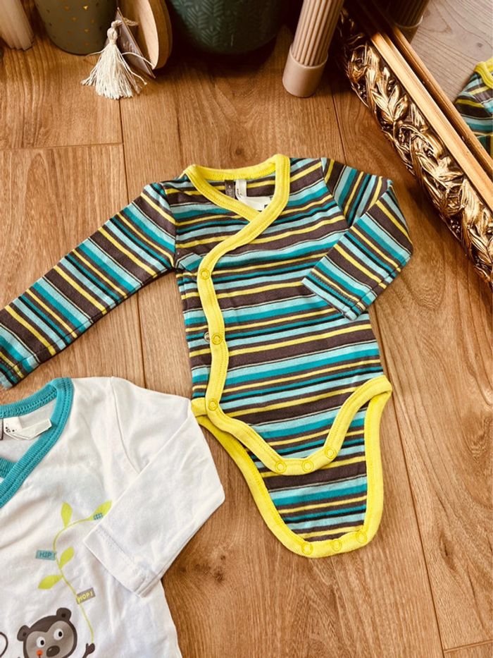 Taille 1 mois lot de 3 bodies manches longues garçon orchestra turquoise et vert anis * girafe * 💙 - photo numéro 4