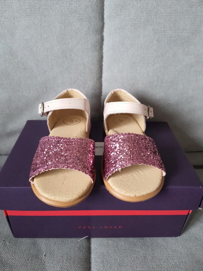 Sandales nu-pieds en cuir rose gliter Lola Palacios pointure 24 neuf avec étiquettes - photo numéro 3