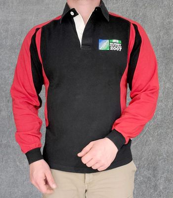 Polo manches longues long sleeve officiel Coupe du monde de rugby 2007 logos brodés - L