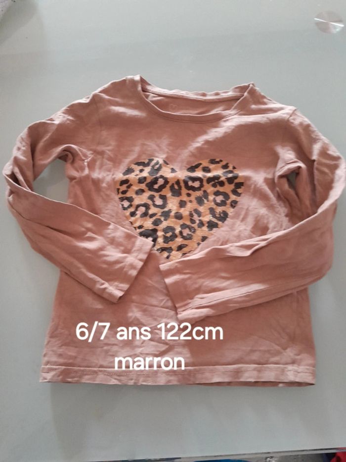 T-shirt ml fille marron 6/7 ans