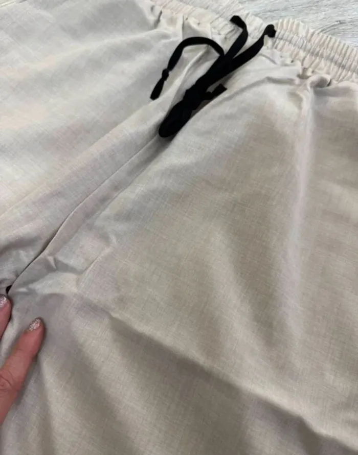 Ensemble chic pantalon + haut beige bordure noir taille L - photo numéro 5