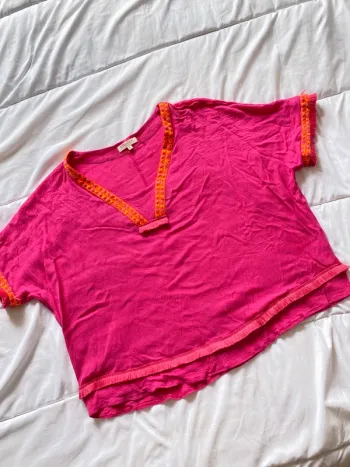 T-shirt mosaika rose détail orange