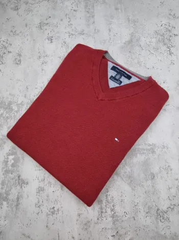 Pull col V Tommy Hilfiger cachemire rouge, XL Hommes