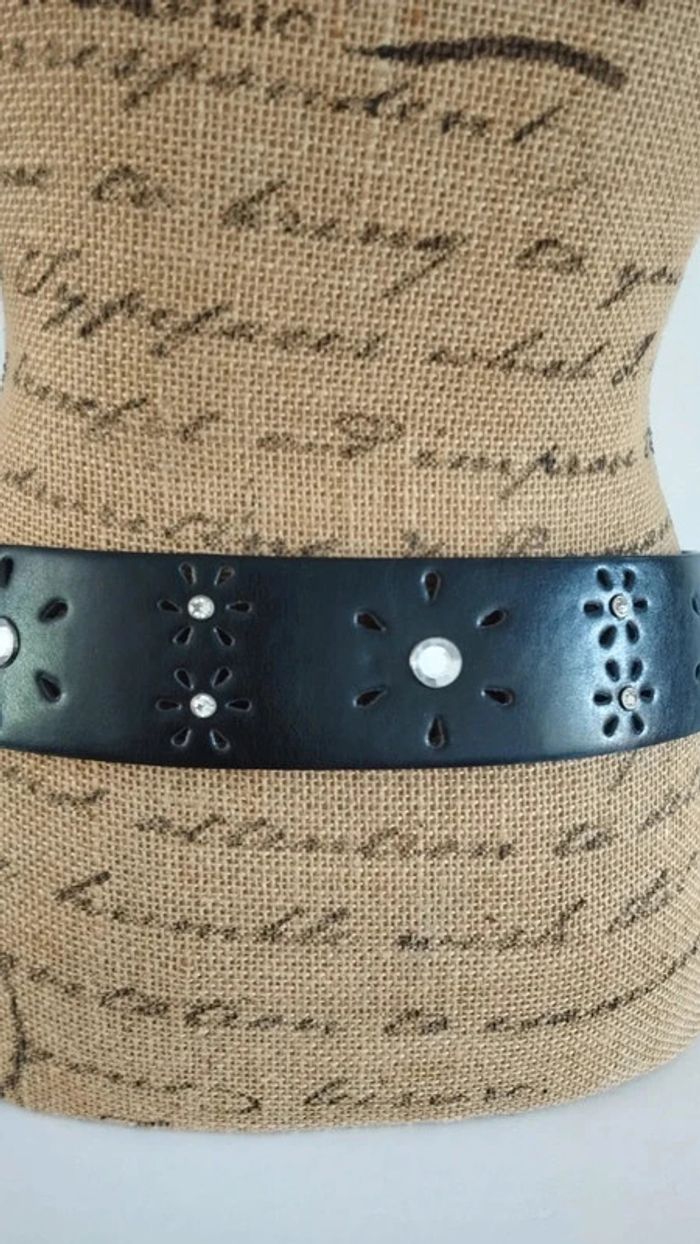Ceinture noire effets pierres blanche 90 cm - photo numéro 5