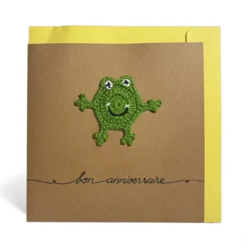 Carte Bon Anniversaire Monstre Vert Cousu 14,5 x 14,5 cm Neuf 