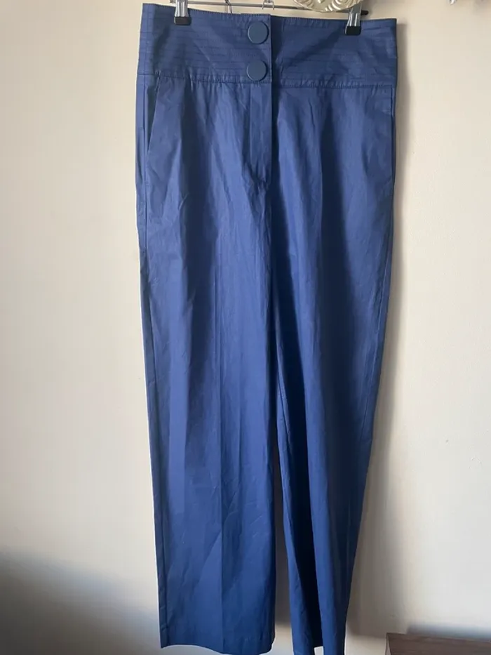 Pantalon large enduit bleu
