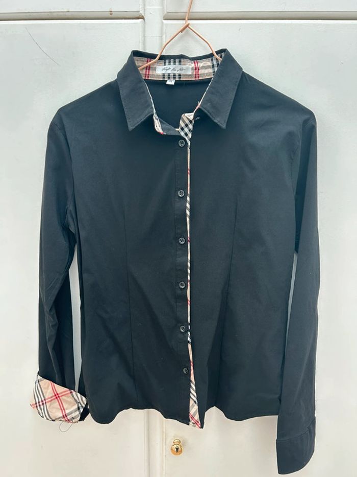 Chemise noir avec carreaux marron coutures Forget me not neuf