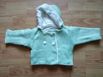 manteau réversible vert et blanc 6 mois mixte tricoté à la main